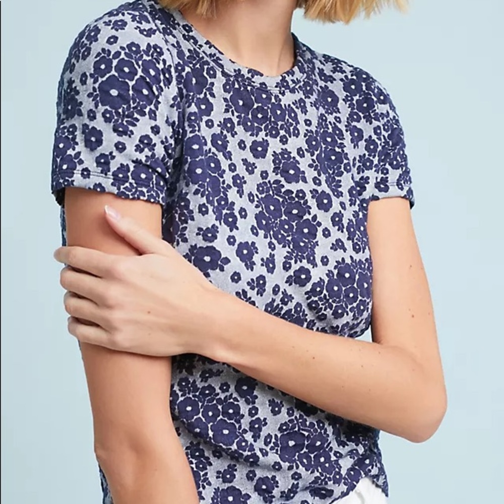 Anthropologie | Forget Me Not Top | Navy Blue Floral Pattern